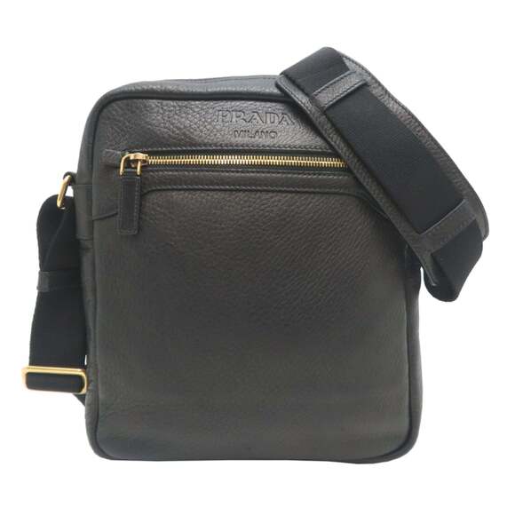 Prada men's leather shoulder bag in black